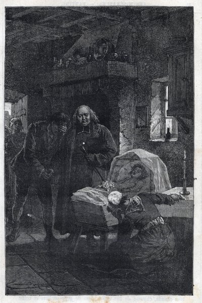 Der Bischof Myriel mit einer trauernden Familie - Illustration von Emile Bayard (1837-1891) für „Les Misérables - Erste Partie: Fantine“ von Victor Hugo (1802-1885) 1862 von Emile Antoine Bayard