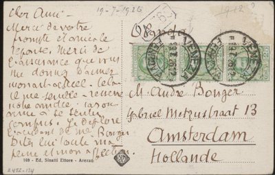 Postkarte an Andries Bonger von Emile Bernard