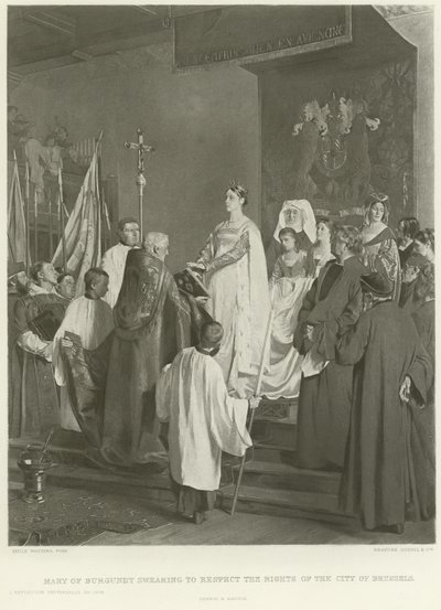 Maria von Burgund schwört, die Rechte der Stadt Brüssel zu respektieren (Gravur) von Emile Charles Wauters