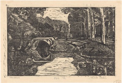 Brücke über einen Graben im Wald von Emilius Wilhelmus Dehé (signed by artist)