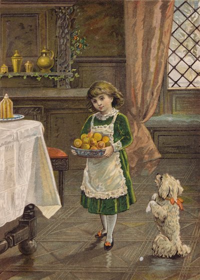 Mädchen mit einer Schale Obst (Chromolithografie) von Emily Jane Harding Andrews