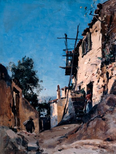 Die Altstadt unterhalb des Friedhofs, Menton, 1890 von Emmanuel Lansyer