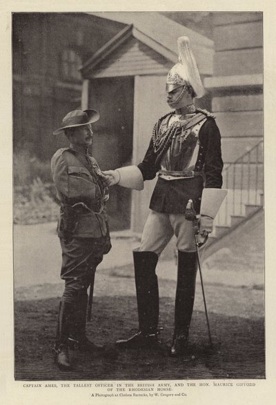 Captain Ames, der größte Offizier der britischen Armee, und der ehrenwerte Maurice Gifford von der Rhodesian Horse von English Photographer