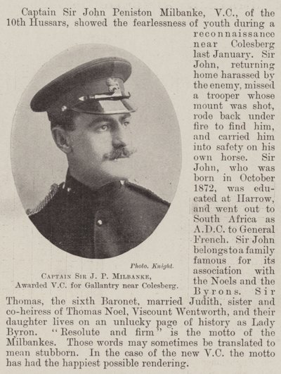 Kapitän Sir J. P. Milbanke, mit dem Victoria-Kreuz für Tapferkeit in der Nähe von Colesberg ausgezeichnet von English Photographer
