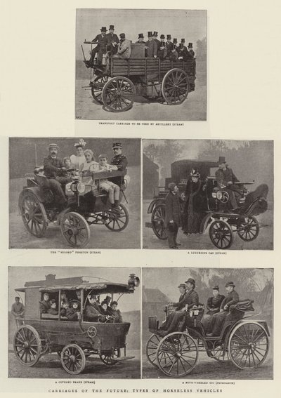 Kutschen der Zukunft, Typen der pferdelosen Fahrzeuge von English Photographer
