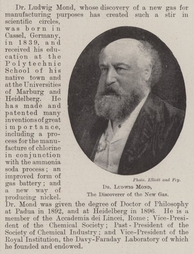 Dr. Ludwig Mond, der Entdecker des neuen Gases von English Photographer