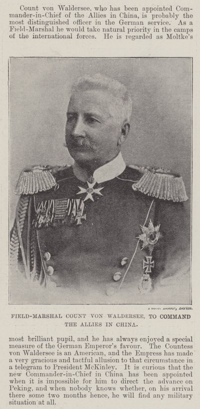Feldmarschall Graf von Waldersee, Kommandant der Alliierten in China von English Photographer