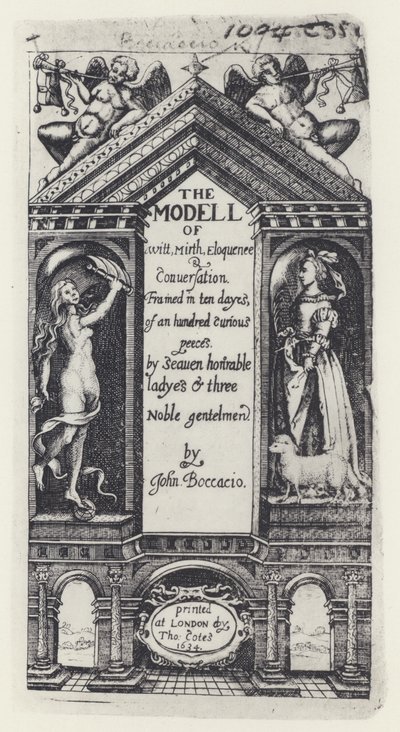 G. Boccaccio, Das Modell des Witzes, Decameron, T. Cotes für B. Allen und W. Hope 1634 (s/w Foto) von English Photographer