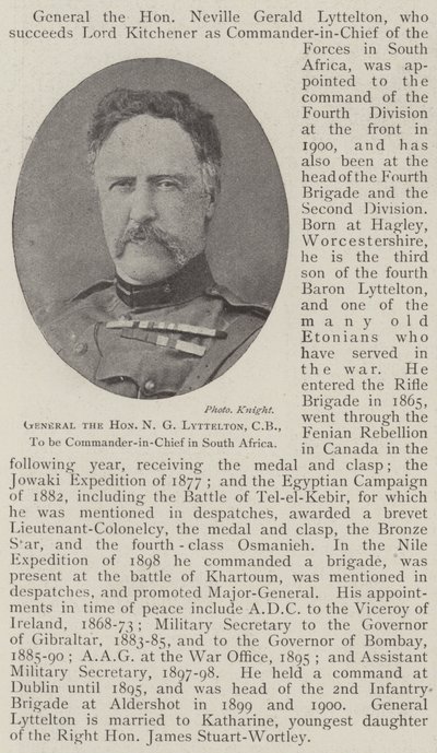 General der ehrenwerte N. G. Lyttelton, CB, wird Oberbefehlshaber in Südafrika von English Photographer