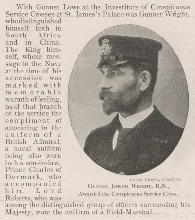 Kanonier Joseph Wright, RN, ausgezeichnet mit dem Conspicuous Service Cross von English Photographer