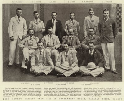 Lord Hawkes Cricket-Team 1892 im Regierungshaus, Malabar Point, Bombay von English Photographer