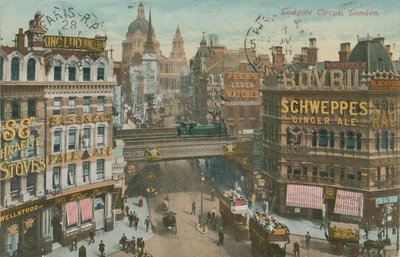 Postkarte vom Ludgate Circus, London, gesendet 1913 (handkoloriertes Foto) von English Photographer