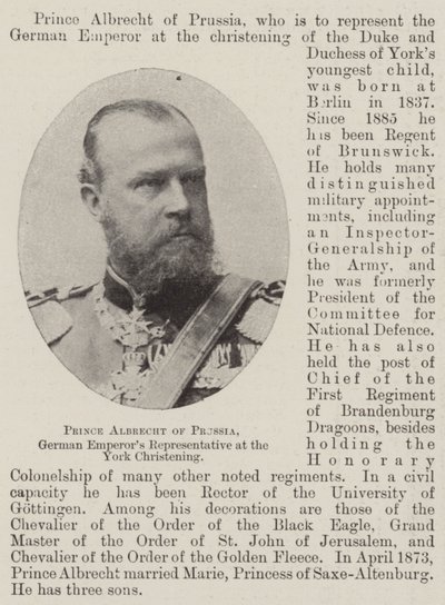 Prinz Albrecht von Preußen, Vertreter des deutschen Kaisers bei der Taufe in York von English Photographer