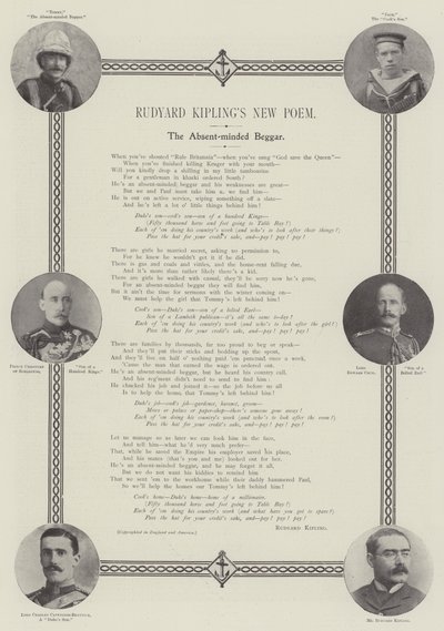 Rudyard Kiplings neues Gedicht, Der zerstreute Bettler von English Photographer