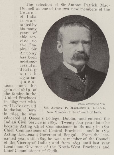 Sir Antony P. MacDonnell, GCSI, neues Mitglied des Indischen Rates von English Photographer