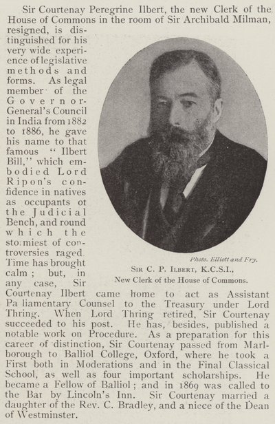 Sir C P Ilbert, KCSI, neuer Sekretär des House of Commons von English Photographer