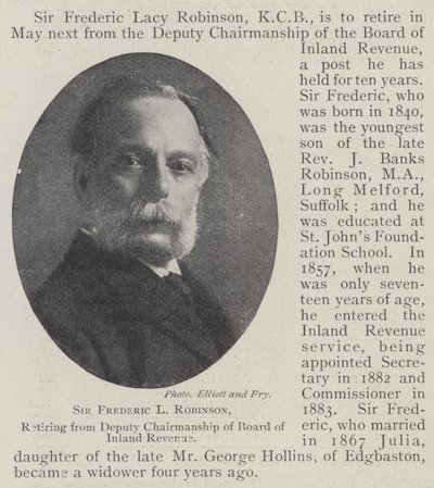 Sir Frederic L Robinson, Rücktritt vom stellvertretenden Vorsitz der Steuerbehörde von English Photographer