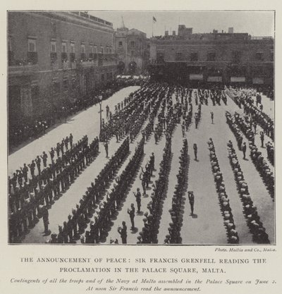 Die Friedensverkündung, Sir Francis Grenfell liest die Proklamation auf dem Palastplatz in Malta von English Photographer