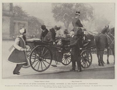 Die Ankunft von Königin Alexandra in Dänemark, 19. September, Ihre Majestät steigt in Bernstorff aus von English Photographer