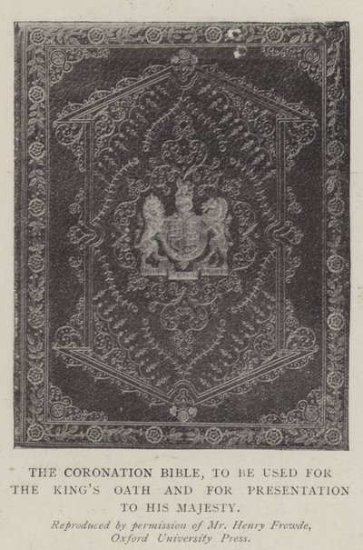 Die Krönungsbibel, die für den Eid des Königs und zur Übergabe an Seine Majestät verwendet wird von English Photographer