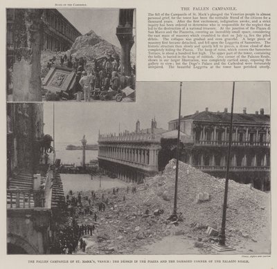 Der gefallene Campanile von St. Markus, Venedig, die Trümmer auf der Piazza und die beschädigte Ecke des Palazzo Reale von English Photographer