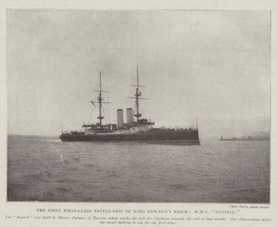 Das erste Schlachtschiff erster Klasse der Regierungszeit von König Edward, HMS Russell von English Photographer