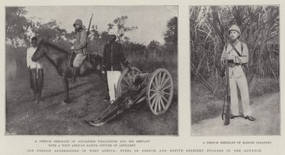 Die französischen Aggressionen in Westafrika, Typen von französischen und einheimischen Soldaten im Vormarsch von English Photographer