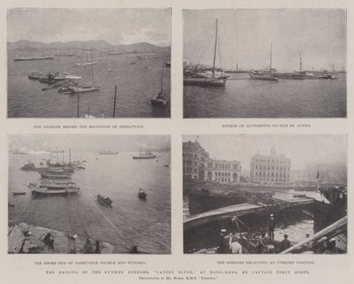 Das Heben des gesunkenen Baggers, Canton River, in Hongkong, durch Kapitän Percy Scott von English Photographer