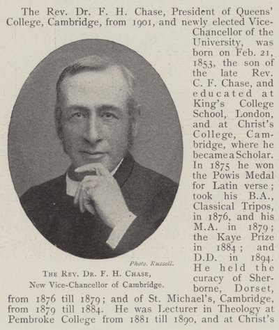 Der Reverend Dr. F. H. Chase, neuer Vizekanzler von Cambridge von English Photographer