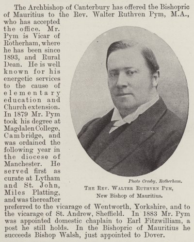 Der ehrwürdige Walter Ruthven Pym, neuer Bischof von Mauritius von English Photographer
