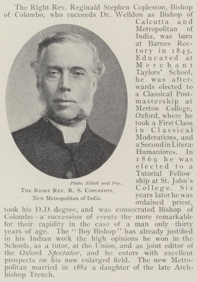 Der rechte Reverend R S Copleston, neuer Metropolit von Indien von English Photographer