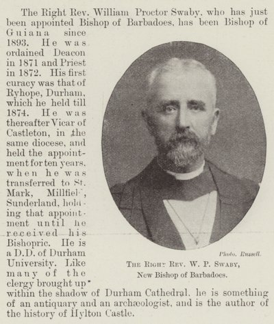 Der rechte Reverend W P Swaby, neuer Bischof von Barbados von English Photographer
