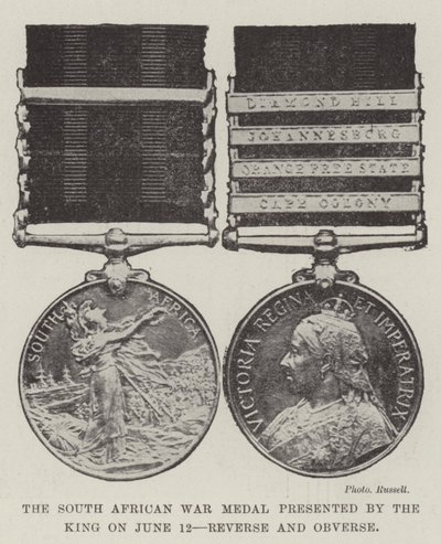 Die südafrikanische Kriegsmedaille, verliehen vom König am 12. Juni von English Photographer