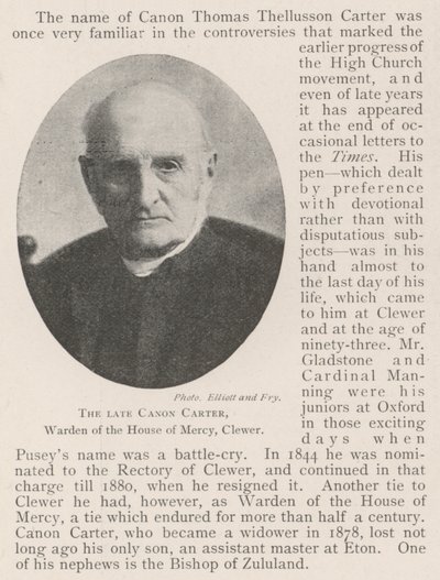 Der verstorbene Kanoniker Carter, Vorsteher des House of Mercy, Clewer von English Photographer