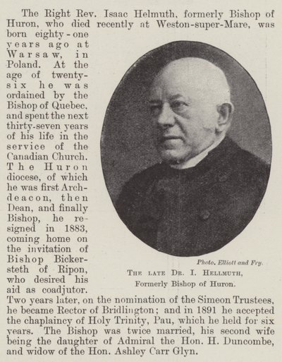 Der verstorbene Dr. I. Hellmuth, ehemaliger Bischof von Huron von English Photographer