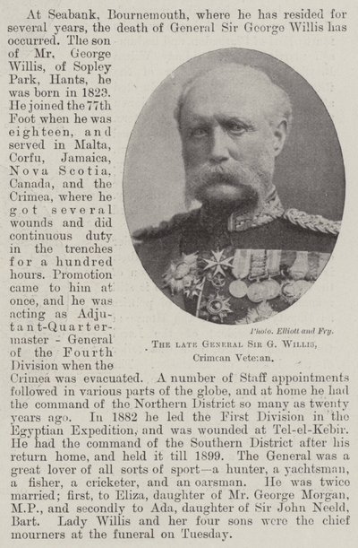 Der verstorbene General Sir G Willis, Krimkriegsveteran von English Photographer