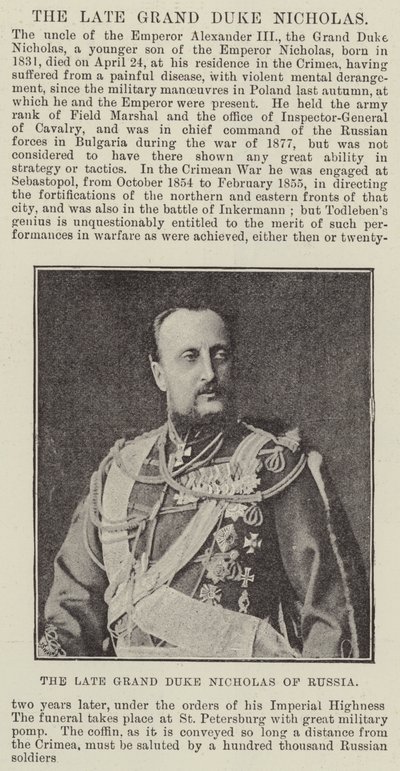 Der verstorbene Großherzog Nikolaus von Russland von English Photographer