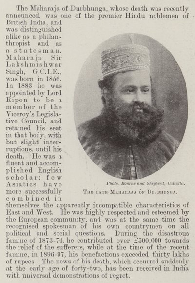 Der verstorbene Maharaja von Durbhunga von English Photographer