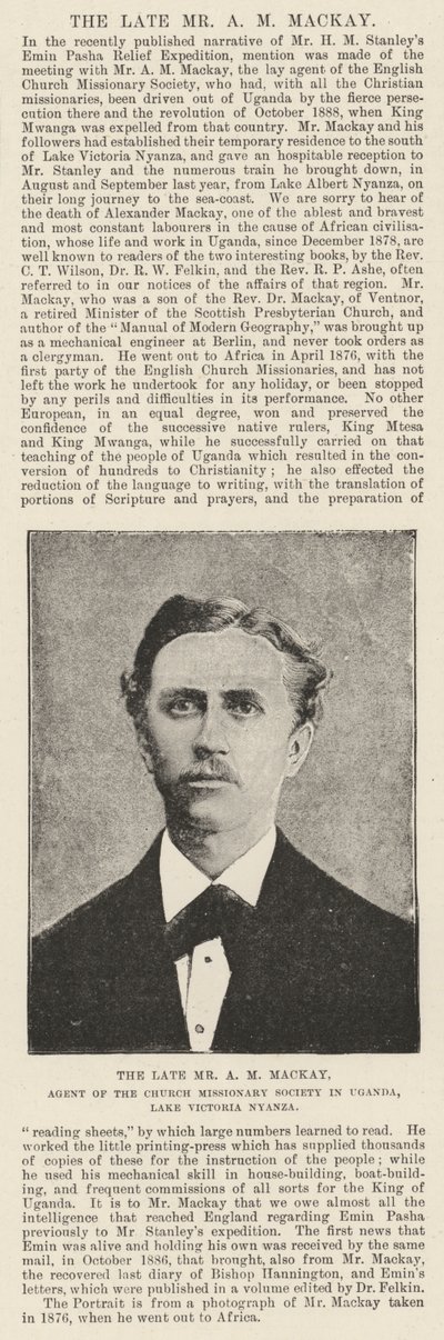 Der verstorbene Mr A M Mackay, Agent der Church Missionary Society in Uganda, Lake Victoria Nyanza von English Photographer