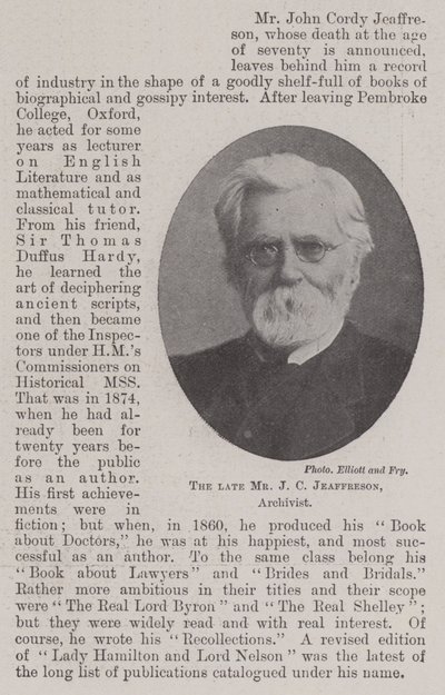 Der verstorbene Mr. J C Jeaffreson, Archivar von English Photographer