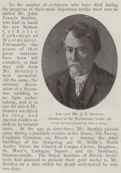 Der verstorbene Mr J F Bentley, Architekt der Westminster Cathedral von English Photographer