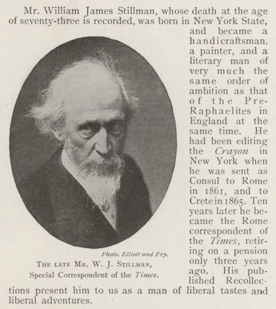 Der verstorbene Mr. W. J. Stillman, Sonderkorrespondent der Times von English Photographer