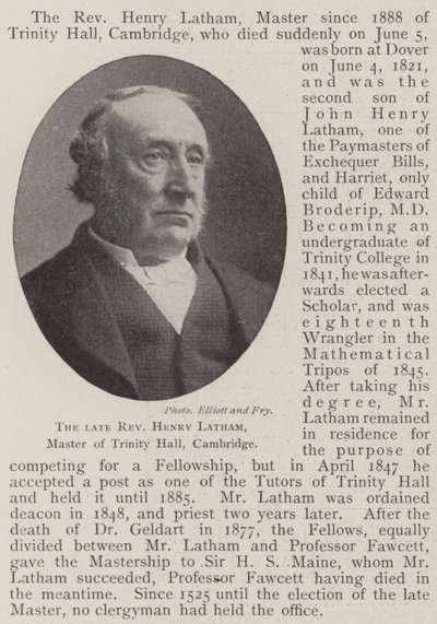 Der verstorbene Reverend Henry Latham, Master of Trinity Hall, Cambridge von English Photographer