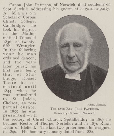 Der verstorbene Reverend John Patteson, Ehrenkanoniker von Norwich von English Photographer