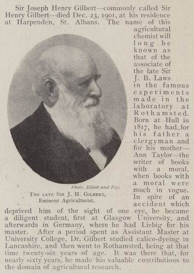 Der verstorbene Sir J H Gilbert, bedeutender Agrarwissenschaftler von English Photographer
