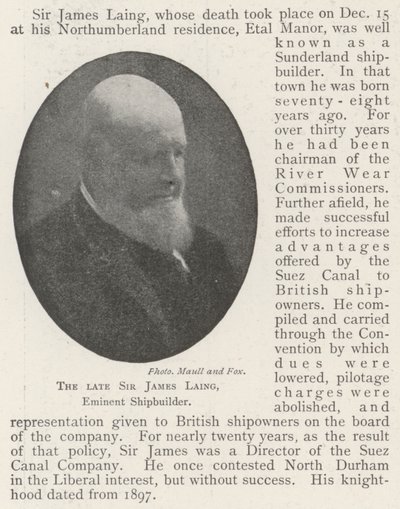 Der verstorbene Sir James Laing, bedeutender Schiffbauer von English Photographer
