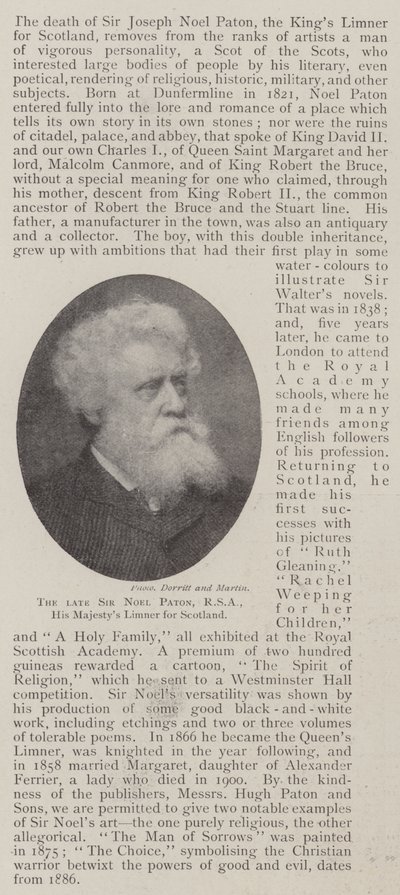 Der verstorbene Sir Noel Paton, RSA, Seiner Majestät Maler für Schottland von English Photographer