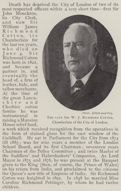 Der verstorbene Sir W. J. Richmond Cotton, Kammerherr der Stadt London von English Photographer