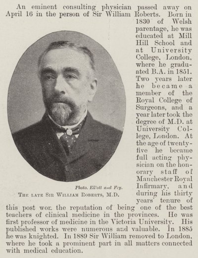 Der verstorbene Sir William Roberts, MD von English Photographer