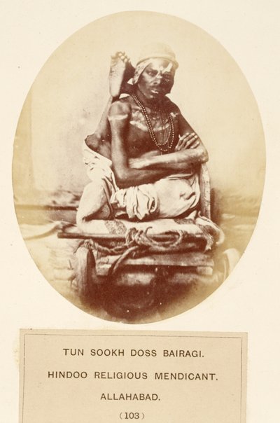 Tun Sookh Doss Bairago, Hindu Religiöser Bettler, Allahabad, aus Die Völker Indiens, von J. Forbes Watson, veröffentlicht 1868 von English Photographer